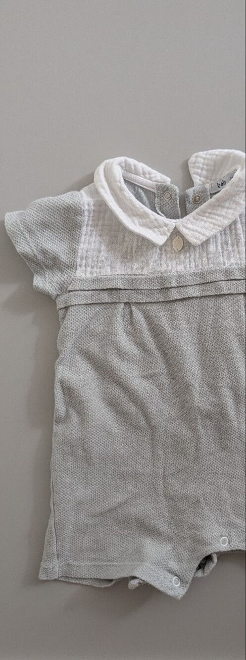 Light Gray Textured Baby Romper with White Collar Babidu 18m